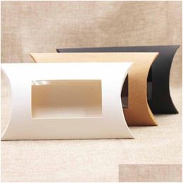 Gift Wrap Kraft Pillow Box With Clear Pvc Window Black Brown White Shape Handmade Candy Soap Packaging 255 N2 Drop Delivery Home Gar Dhf3S