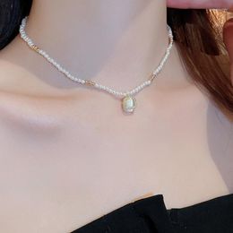 Choker Arrival Chassic Zircon Square Pearl Opal Necklace For Woman Fashion Women Pendant Necklaces Light Luxury Elegant Jewellery