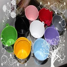 100pcs lot Many colors available Sweet Candy Mini Tin Pails favors Tin candy gift package Mini Bucket Wedding par261Z