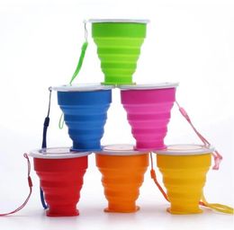 Wholesale 200ml Portable Silicone Drinkware Retractable Folding Cup With Lid Telescopic Collapsible Drinking Cups Outdoor Travel Water Cup