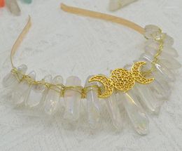 Hair Clips Natural Crystal Moon Crown Wiccan Triple Vintage Accessories Tiaras Halloween Hairbands Festival Wedding Women Gifts