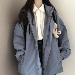 Women's Jackets Sigutan Japanese Kawaii Zip Up Jacket Women Harajuku Autumn Oversized Preppy Style Cute School Girls Black Trench Coats