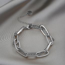 Titanium Steel Retro Fashion Gold Long Chain Pendant Double Layer Thick Bracelet Women's Fashion Brand Accessories