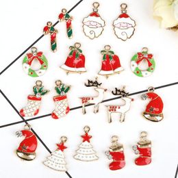 Christmas Decorations 5Pcs Tree Santa Claus Snowman Deer Metal Alloy Charm Pendants Decoration For Home