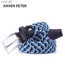 Italian Design Mens Leather Braided Elastic Stretch Cross Buckle Casual Golf Belt Waistband of Four Colour Elastic Mixed Braided L230704