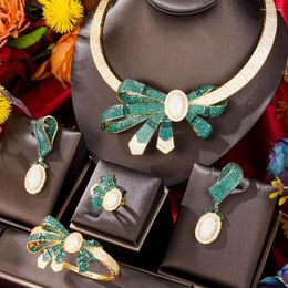 Necklace Earrings Set JIimbora Luxury Romantic African 4PCS Bowknot Jewelry For Women Wedding Party Cubic Zirconia Dubai Bridal Fashion