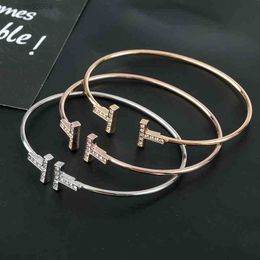 Design t Bracelets Letter Word Inlaid Crystal Open Fashion Charm Bangles for Women Jewelry1
