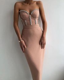 Basic Casual Dresses Solid Simple Women Of Quality High end Diamonds Strapless Sleeveless High Waist Long Pencil Dress 230715