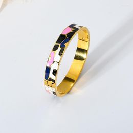 Bangle 18K Gold Plated Black Pink White Enamel Colourful Geometric Stainless Steel Bracelet For Women Fashion Trendy Jewellery Gift