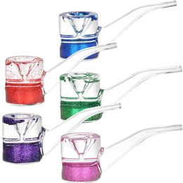 Latest Colourful Hand Pipes Glitter Sparkling Liquid Filling Freezable Thick Glass Philtre Herb Tobacco Philtre Spoon Bowl Portable Smoking Cigarette Holder Tube DHL