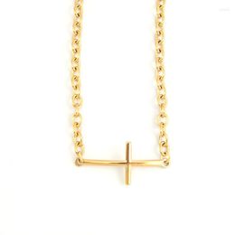 Choker The Cross Bent Connector Pendant Necklace For Women 6mm Rolo Cable Stainless Steel Chain Collar