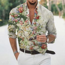 Men's Casual Shirts Summer Hawaiian Floral For Men 3d Beach Holiday Long Sleeve Oversized 5xl Tops Tees Shirt Man Tropical Luxury Camisa