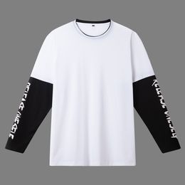 Men's Long Sleeve Patchwork Alphabet Print Street Hip-hop Style Cotton T-shirt