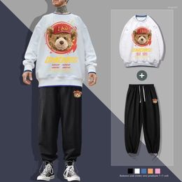 Men's Tracksuits Fashion Tracksuit Oversized Men Clothes Autumn Korean Casual Sweatshirt Sweatpants Two Piece Set Bear Print Suits
