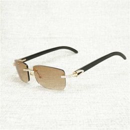 Brand Sunglasses Vintage Rhinestone Black White Buffalo Horn Rimless Men Wood Glasses Metal Frame Shades for Outdoor Club Eyewear