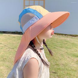 Berets Summer Baby Sun Hat With Neck Flap Strap Wide Brim Beach Hats Kids Bucket UV Protection Panama Cap For Boys Girls Outdoor