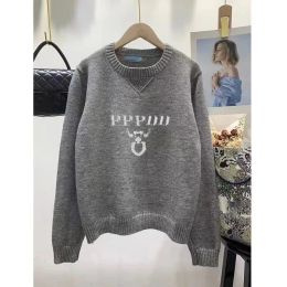 Womens designer jumper knit sweaters fashion autumn winter wool blends crochet letter long sleeve grey pullover tops woman classic Knitwear clothes