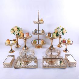 3pcs-13pcs Cake Stand Set Beautiful Tray 3 Tier Gold Cupcake Dessert Display Decoration Tools Wedding Crystal Acrylic Mirror Other279W