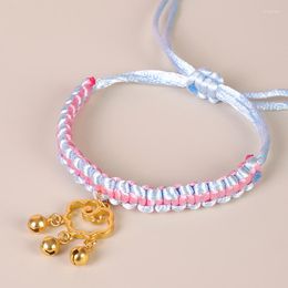 Dog Collars 1pc Cute Pet Weave Longevity Golden Lock Necklace Bell Year Festive Jewelry Adjustable Handmade Cat Collar Supplies