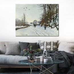Impressionist Canvas Art Road to The Farm of Saint-simeon in Winter Claude Monet Oil Painting Handmade Modern Bedroom Decor