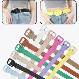 Korean PU Leather Belts Fashion Square Buckle Belt Girls Dress Jean Pants Waistband for Lady Women Candy Color Decorative Belts