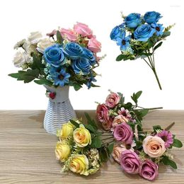 Decorative Flowers 1 Bouquet 9 Heads Rose Daisies Artificial High Quality Fake For DIY Garden Room Wedding Home Autumn Decoration