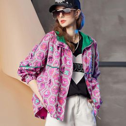 Sets Hooded Jacket for Women in Spring and Summer 2022 New Fashion Color Matching Printed Top Trend