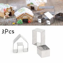 Baking Moulds 3Pcs Christmas Gingerbread House Biscuit Cutter Set Stainless Steel Cookie Mould Stamp Sandwich Mould