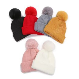 Winter New Baby Hat Solid Color Soft Warm Knitting Cute Pompom Boy Girl Hats Toddler Enfant Knitted Cap Autumn