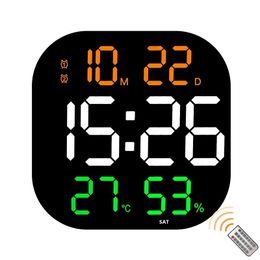 Wall Clocks Large Screen Wall Clock 10Levels Smart Brightness Remote Control LED Digital Clock Electronic Dual Alarm Clock Living Room Decor 230715