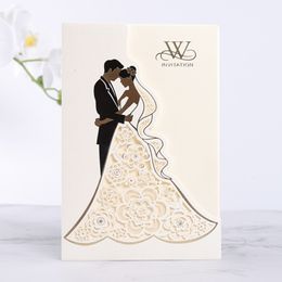 Greeting Cards 50pcs Bride And Groom Laser Cut Wedding Invitation Cards Elegant Luxury Greeting Cards Printing Wedding Decor Party Supplies 230714