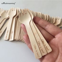 Disposable Dinnerware Laser Etched Forks Custom Mini Wood Sporks Wholesale Kitchen Bar Customized Kitchenware 230714