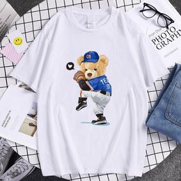 Men's T Shirts Men And Women Baseball Bear Printed T-shirts Summer Short Sleeve Casual Tees Unisex Harajuku Designer Tops Oversize