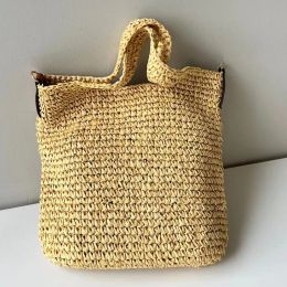 7A Raffia Straw Shoulder Bag Woven Slit Tote Bags Top Handles Handbag Purse Genuine Leather Fashion Letter Patch Jacquard Embroidery Strap paty mm