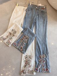 Women's Jeans Casual Beaded High Waist Split Flare Pants 2023 Summer Korean Fashion Clothing