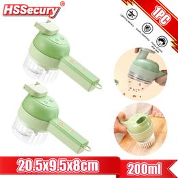 Fruit Vegetable Tools 4 In1 Multifunctional Electric Vegetable Cutter Slicer Garlic Mud Masher Chopper Cutting Pressing Mixer Food Slice Usb Charging 230714