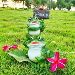 Garden Decorations Pastoral Simulation Frog Welcome Card Resin Decoration Outdoor Garden Lawn Accessories Crafts Balcony Villa Figurines Ornaments L230715