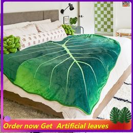 Blankets Flannel Blanket Leaf Shaped Sofa Throw Ins Large Green Leaves Blankets for Bed Sofa Gloriosum Bedspread Christmas Gift Manta 230714