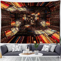 Tapestries Dome Cameras Library Bookshelf 3D Scene Tapestry Wall Hanging Background Decor Cloth Factory Direct Sales Can Be Customised