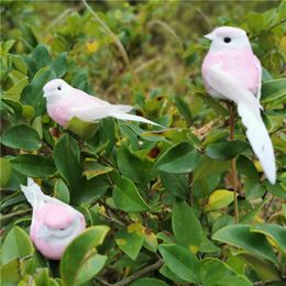 12pcs lot Artificial Decorative Foam Pink Birds Real feather Craft birds For Wedding Birthday Party table Garden home Decoration T200u