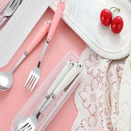 Dinnerware Sets 3PCS/Set Durable Stainless Steel Kitchen Tools Travel Picnic Kits Spoon And Fork Cutlery Set Tableware Cartoon Smooth Cute