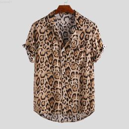 Men's T-Shirts Vintage 3D Leopard Print Shirts Men Haiian Short Sleeve Beach Tee Shirt Tops Summer Fashion Casual Mens Clothing streetwear L230715