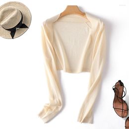 Ethnic Clothing Summer Ultra-short Ice Silk Sunscreen Shirt Women's Knitted Cardigan With Suspender Skirt Shawl Long-Sleeved Small Waistcoa