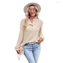 Women's T Shirts Casual Loose Tees Shirt Long Sleeve Ruffle Neck Tunics Tops Fall Tshirt