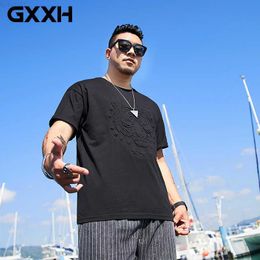 Men's T-Shirts GXXH New Summer T-shirt Large Men's Fashion Loose Tiger Embossed Fat Guy Oversized Streetwear Tshirt Short Sleeve Top Tees Black L230715