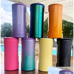 Thermoses Slim Double-Walled Stainless Steel Insated Can Mug Cooler For 12 Oz Cans Thermos Cup Glitter Mermaid 157 S2 Drop Delivery Dhur2