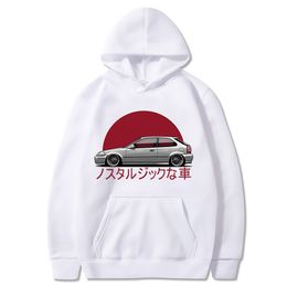 Men Nostalgic Car Hoodie Jdm Comic Printing Tracksuit Mens Sweatshirt Female EK Japanese Streetwear Pullover Long Sleeve EU