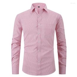 Men's Casual Shirts Pink Plaid Shirt Men 2023 Brand Slim Fit Long Sleeve Checked Button Down Dress Daily Work Business Male