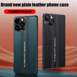 Luxury Leather Carbon Fibre Pattern Cover For iPhone 13 Pro Max 12 Mini Case Camera Protection Shockproof Phone Case Coque Funda