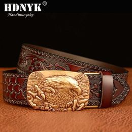 New Eagle Pattern Buckle Cowskin Leather Belt TOP Quality Alloy Automatic Buckle Wasitbad Strap Genuine Leather Gift Belt Men L230704